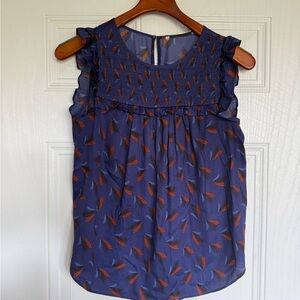 2 for $15 sale: Loft blue red leaf print sleeveless blouse - small
